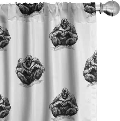 Immagine prodotto di ABAKUHAUS Gorilla Tende, tende, stile grunge sketchy Motivo monocromatico ripetitivo di sagome, 2 pezzi 75 x 225 cm, grigio antracite e bianco