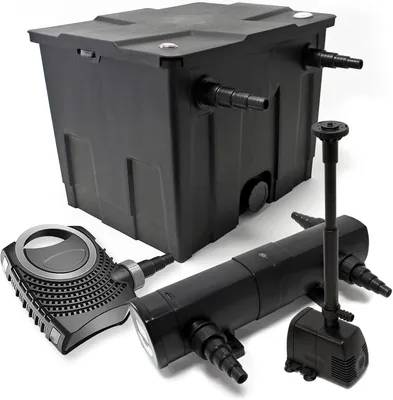 Immagine prodotto di Kit filtro biologico per stagni, capacità 12.000 litri, con lampada UVC da 24 W, pompa per stagni da 80 W e skimmer per fontane