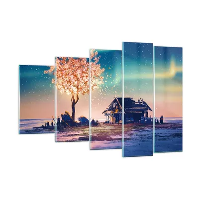 Produktbild von Bilder auf glas - Baum Haus Nacht Sterne - 150x100cm - Glasbilder - Wandbilder - Kunstdruck - zum Aufhängen bereit - Wanddekoration aus Glas - Glas Bilder - Wandbild auf Glas - GEG150x100-2849