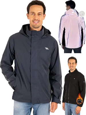 Produktbild von Valkental® Reflektierende & Wasserdichte 3in1 Jacke Herren [Fleece Zipp-In & Verstaubare Kapuze] Geeignet als Winterjacke, Regenjacke & Fahrradjacke
