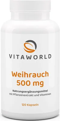 Produktbild von Vitaworld Weihrauch 500 mg | 120 Kapseln | Original Boswellin® Extrakt mit 350 mg Boswellinsäure pro Kapsel | vegan
