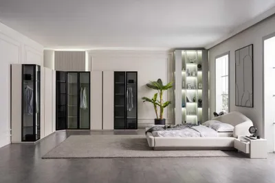 Immagine prodotto di Set completo per camera da letto bianca: letto imbottito e armadio