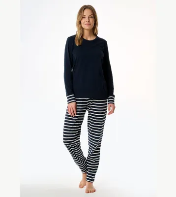 Image de Schiesser pyjama pantalon long à rayures bleu nuit femmes