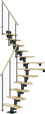 Produktbild von Pertura Mittelholmtreppe Spiros Ahorn Leimholz Anthrazit 1/4 gewendelt unten links/rechts 65 cm 11 Stufen / 12 Steigunge