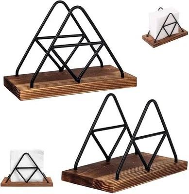 Produktbild von Ibenzoa® Serviettenhalter Set (2) – Holz & Metall, moderner Vintage-Look für Tisch & Küche, rutschfeste Standfüße