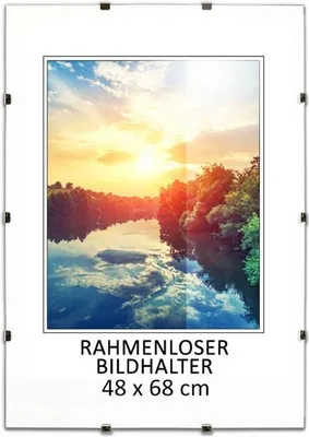 A frameless picture holder with a landscape image inside, displayed on a white background.