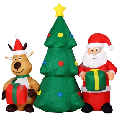 Aufblasbarer Weihnachtsbaum mit Weihnachtsmann und Rentier, 150 cm, LED, IP44