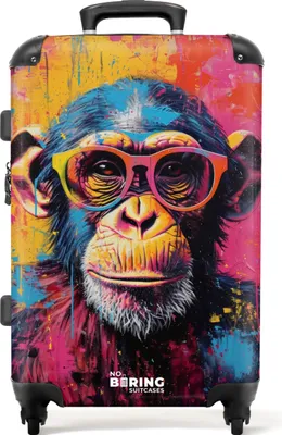 Produktbild von NoBoringSuitcases.com® Großer Koffer - Schimpanse mit Brille im Graffiti-Stil - Kombinationsschloss TSA - Hartschalen Trolley 4 Rollen - 72 liter - Reisekoffer - 66 cmKoffer Mittelgroß 67x43x25 cm, 72L,