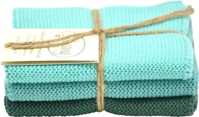 Produktbild von Solwang Wischtuch PETROL KOMBI gestrickt 3er Küchentuch Spültuch Putztuch Lappen