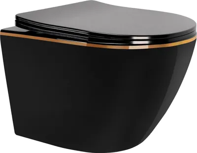 Produktbild von Wandhängende Toilette Wand-WC Hänge-WC + Klositz Soft Close WC-Sitz Schwarz Gold
