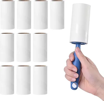 Produktbild von Fusselrolle, Extra klebrige Lint Roller zur Entfernung von Fusseln und Tierhaaren von Kleidung, Haaren, Katzenhaaren, Hundehaaren - 60 Blatt/Rollen (12 Rollen mit 2 Abroller)