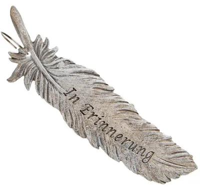 Produktbild von Kleine Grabdeko Feder mit Spruch "In Erinnerung" 14 x 3 cm