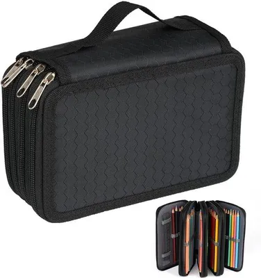 Produktbild von Großes wasserdichtes Etui, 72 Fächer, schwarz, mit Reißverschluss und Griff