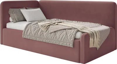 Obrázek produktu pro Selsey Fanko – dětská postel 90 x 200 cm s matrací, čelo vlevo, samet, růžová