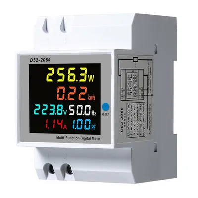 Obrázek produktu pro digitální monitor energie 6 v 1, fázový měřicí přístroj na lištu DIN, AC 40-300V, proud, napětí, výkon, energie, frekvence, účiník