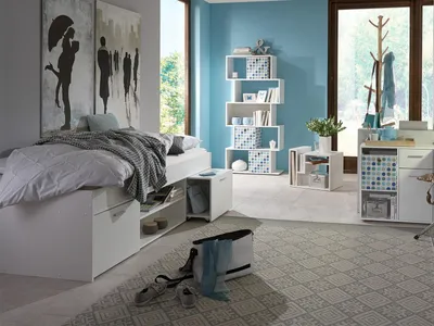 Produktbild von Bett Jugenbett Staumraumbett Einzelbett Kinderbett Holzbett "Richart I" Weiß