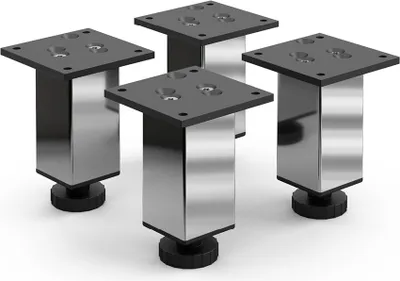 Produktbild von 4er Set sossai Höhenverstellbare Aluminium Möbelfüße 100mm in Chrom Schrankfüße Sockelfüße