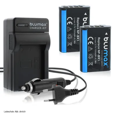 Produktbild von 2x Akku + Lader für Sony NP-BX1 RX100 III IV V VI VII HX90V HX400V 1100 mAh