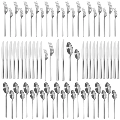Produktbild von Deleca Besteckset Amor für 12 Personen - Edelstahl 18/10 - Besteck Set mit Messer Gabel Löffel, Steakmesser, Essbesteck - Spülmaschinenfest - Silber