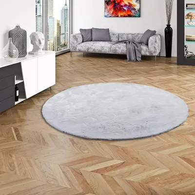 Produktbild von Luxus Super Soft Fellteppich Plush Hellgrau Rund, Größe:80 cm Rund
