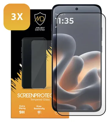 Productafbeelding van 3-Pack MobyDefend Screenprotectors - Geschikt voor  Motorola Edge 70 Pro  -  Screensavers Met Zwarte Randen - Gehard Glas