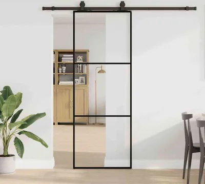 Produktbild von CLORIS Schiebetür mit Beschlag Schwarz 76x205 cm ESG-Glas 3375841