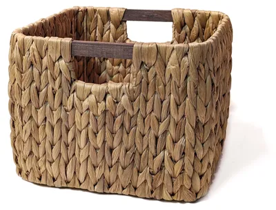 Produktbild von Aufbewahrungskorb FABI ideal für Kallax beige (30/30/24) aus Wasserhyazinthe mit Holzgriff Natur Aufbewahrung Ordnungshelfer Regalkorb Geschenk Handgewebter Aufbewahrungskorb
