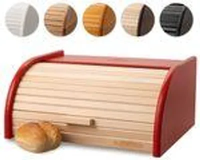 Produktbild von FALKENBERGER Brotkasten aus Holz Buche Rot ca. 39x29x18cm Rollbrotkasten traditionell Brotbox mit Roll-Deckel Handmade