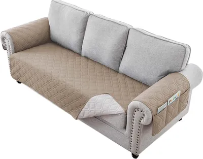 Produktbild von Sesselschoner 3 Sitzer Sofaschoner Universal Wasserdicht Reversibel Gesteppte Gepolsterter Sofaschutz Sesselauflage Möbelschutz, Khaki
