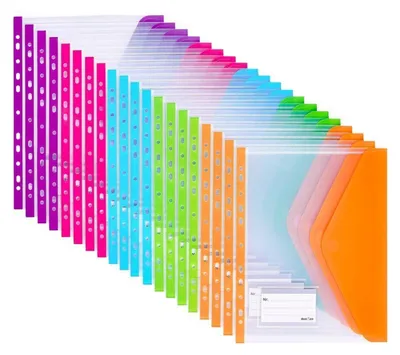 Obrázek produktu pro Dokumentové obálky formátu A4, vhodné pro archivaci, voděodolné, s suchým zipem, s kapsou na štítek, 20 kusů, barevné