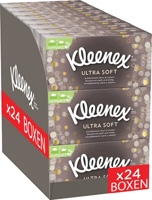 Produktbild von Kleenex Ultra Soft Kosmetiktücher-Boxen Taschentücher 3-lagig 24 x 64 Tücher