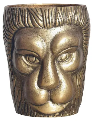 Produktbild von WOHNLING Deko Vase Löwenkopf 21 cm Aluminium Gold Blumenvase Modern Klein Dekovase Rund Extravagant für Blumen Alu Tischvase Wohndeko Tischdeko