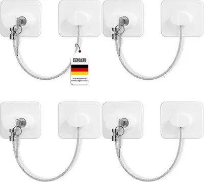 Produktbild von Famanu Sicherheitsraumschutz für Kinder - 4 Stück - Mit Schlüsseln - Selbstklebende Sicherung für Schrank, Schublade, Waschmaschine
