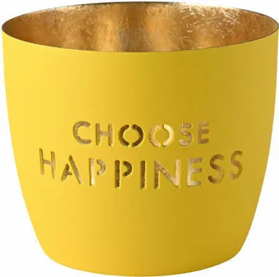 Immagine prodotto di Gift Company Windlicht Madras Choose happiness M, Teelichthalter, Kerzenhalter, Eisen, Gelb / Gold, H 8.5 cm, 1171904010