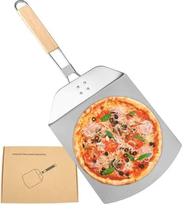 Zdjęcie produktu dla Łopatka do pizzy ze stali nierdzewnej z składanym uchwytem, idealna do piekarnika i grilla