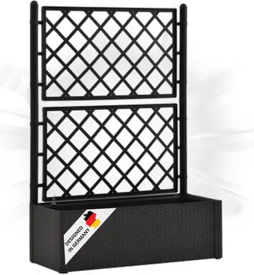 Produktbild von DELUKE® Rankkasten Pflanzgefäß BAYO Anthrazit | Selbstbewässerungssystem | 100x43x142cm | Hochbeet mit Rankgitter Pflanzkasten Balkon Terrasse Blumenkasten Pflanzkübel mit Rankhilfe