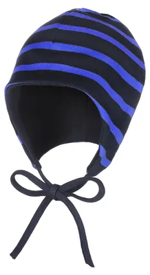Produktbild von modAS Baby Mütze aus Baumwolle - Kopfbedeckung Mädchen Jungen mit Bindeband und Ohrenschutz in Blau-Royal 39 cm – ca. 3-4 Monate