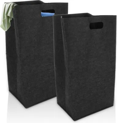 Produktbild von Schmale Faltbare Wäschetonne - 60 Liter, Schwarz, Filz - Für Kleidung, Spielzeug und Handtücher - Platzsparend und Wasserdicht