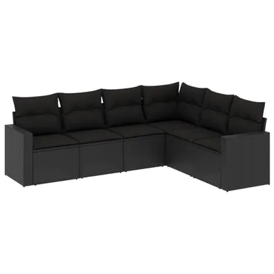Produktbild von Modulares Garten-Sofaset, 6-teilig, mit 7 Rückenkissen und 6 Sitzkissen, aus UV-beständigem Poly Rattan, pulverbeschichtetem Stahl, Schwarz