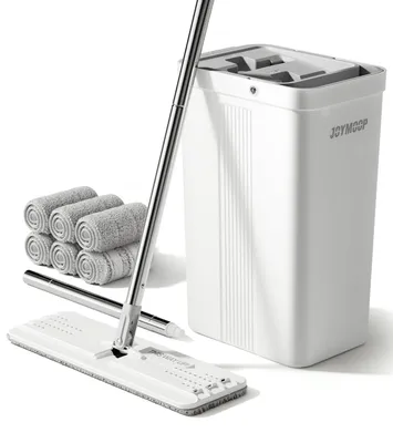 Flachwischmopp-Set mit Eimer, Wringer, 6 Mikrofasertüchern, 152 cm Stiel
