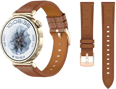 Produktbild von FFO2World 18 mm Luxus-Lederarmband mit Diamantmuster – Für Garmin Vivoactive 4s, Venu 2s/3s/4 (41 mm), Forerunner 255s/265s & Huawei GT 6 – Braun