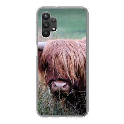 Produktbild von MuchoWow® Handyhülle Schutzhülle Hülle für Samsung Galaxy A32 5G Schottischer Highlander - Hörner - Gras Silikon Softcase Handy Hülle - Softcase