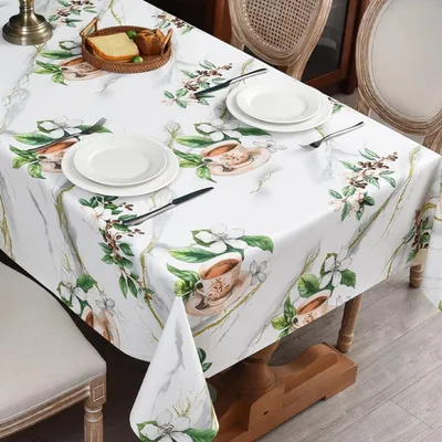 Produktbild von Tischdecke Outdoor Wetterfest 185x137cm PVC Kaffeeblatt Rechteckig