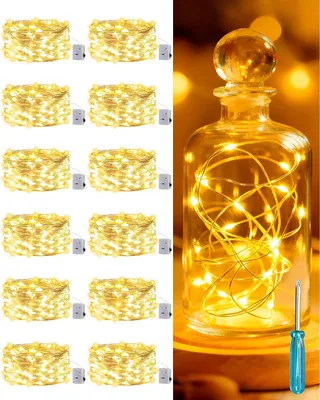 Produktbild von Lichterketten mit Batteriebetrieb – Set mit 12 Stück – 3 Modi – 2 Meter – 20 LED Mini-Lichterkette, batteriebetrieben – ideal für Flaschen