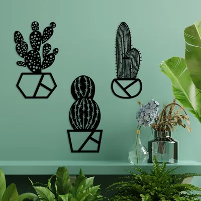 Produktbild von Wallity, Cactus-1, Dekoratives Wandaccessoire aus Metall, Schwarz, 100 % METALL, 25 x 45 cm