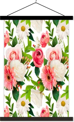 Produktbild von MuchoWow® Textilposter Blumen - Muster - Rosen 40x60 cm mit schwarzem Rahmen - Wanddekorationen