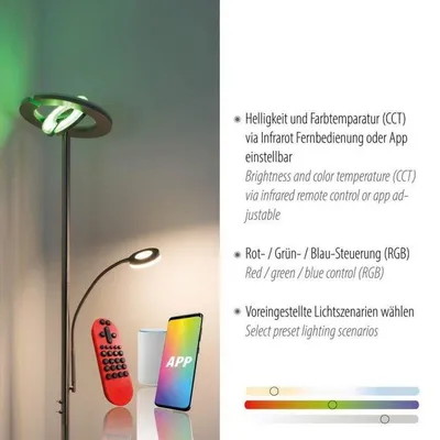 Obrázek produktu pro LED stojací lampa, stmívatelná, dálkové ovládání, změna barev RGB