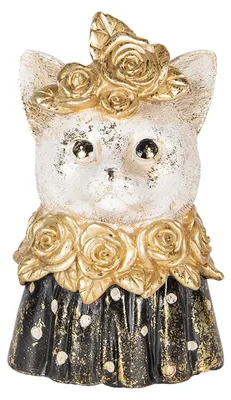 Productafbeelding van Clayre & Eef Decoratieve figuur Kat, 12x10x18 cm, wit en zwart, kunststof