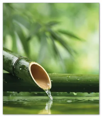 Produktbild von Wallario Herdabdeckplatte aus Glas, Größe 52 x 60 cm 1-teilig, Motiv Bambusquelle  Bambusrohr mit Wasser