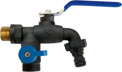 Produktbild von Famanu Gartenwasserhahn mit zwei Ausgängen - schwarz-blau